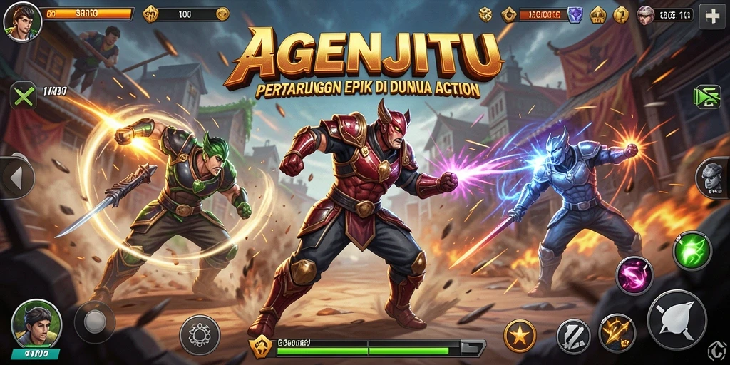 Tampilan menegangkan gameplay AGENJITU dalam pertarungan aksi.