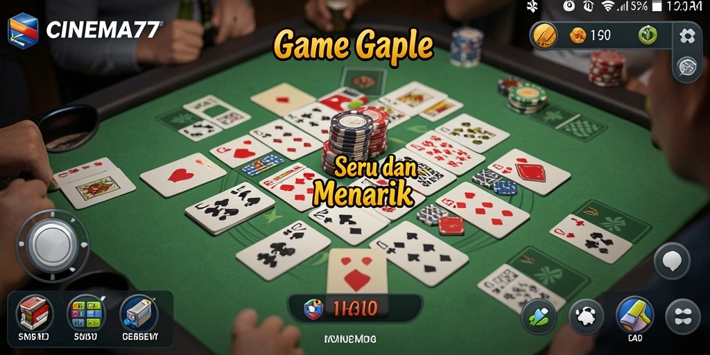 Screenshot gameplay CINEMA77 dengan tampilan kartu Gaple yang menarik.