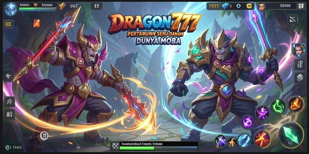 Tampilan seru dari gameplay pertarungan MOBA DRAGON777.