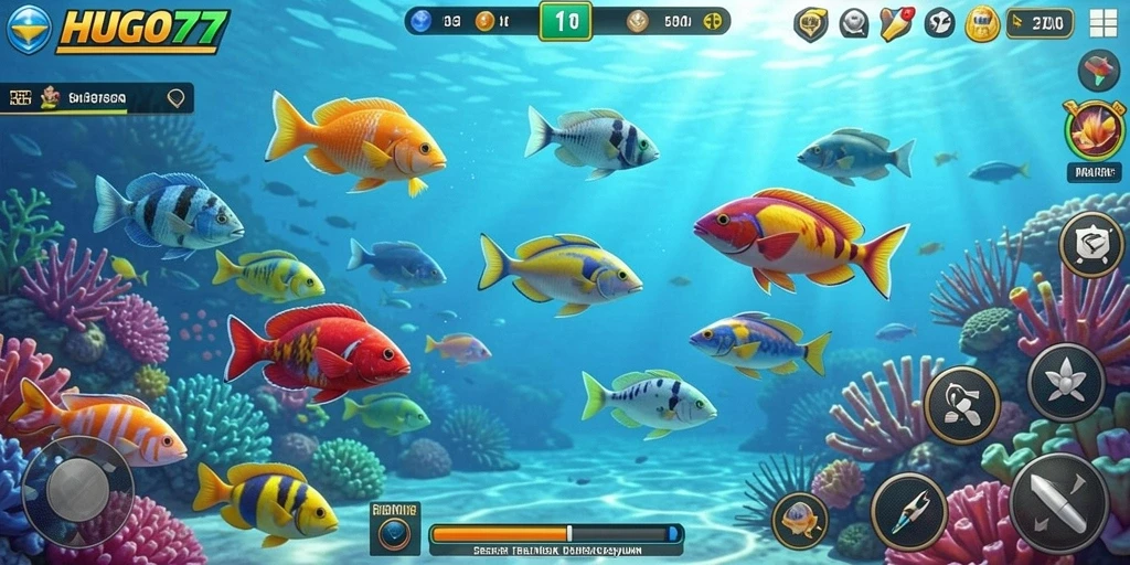 Screenshot HUGO77 menampilkan aksi tembak ikan yang mendebarkan.