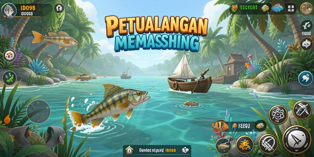 Screenshot utama ID098 menampilkan aksi memancing yang mendebarkan.