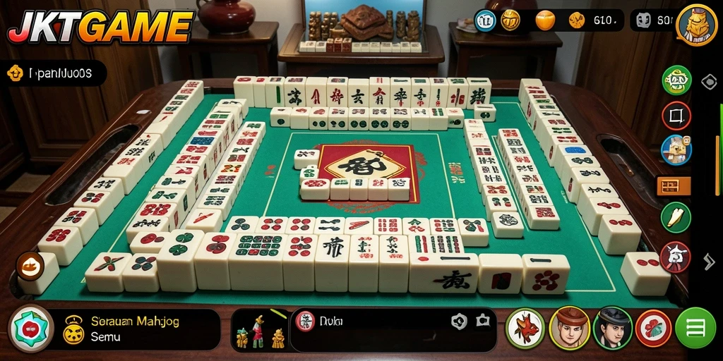 Screenshot utama JKTGAME menampilkan gameplay Mahjong yang menarik.