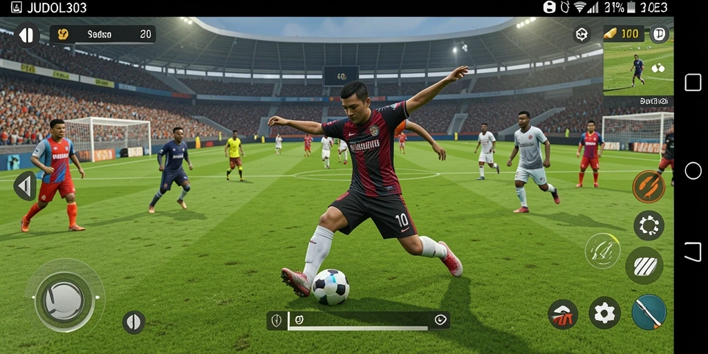 Screenshot gameplay JUDOL303 menampilkan momen seru dalam pertandingan sepak bola.