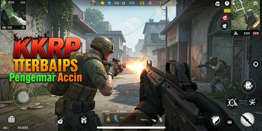 Screenshot gameplay KKRP menampilkan pertempuran seru di arena FPS.