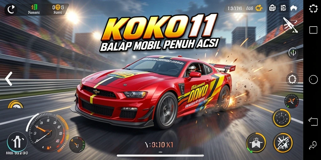 Gameplay seru KOKO11 dengan balapan mobil yang mendebarkan.