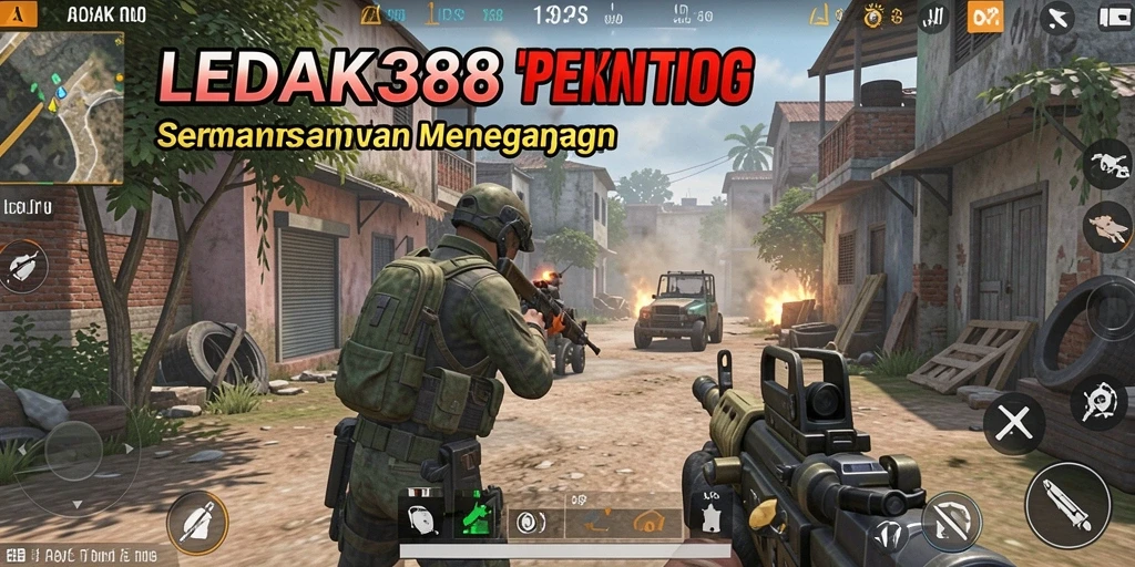 Tampilan utama gameplay LEDAK388 dengan aksi tembak-menembak yang intens.