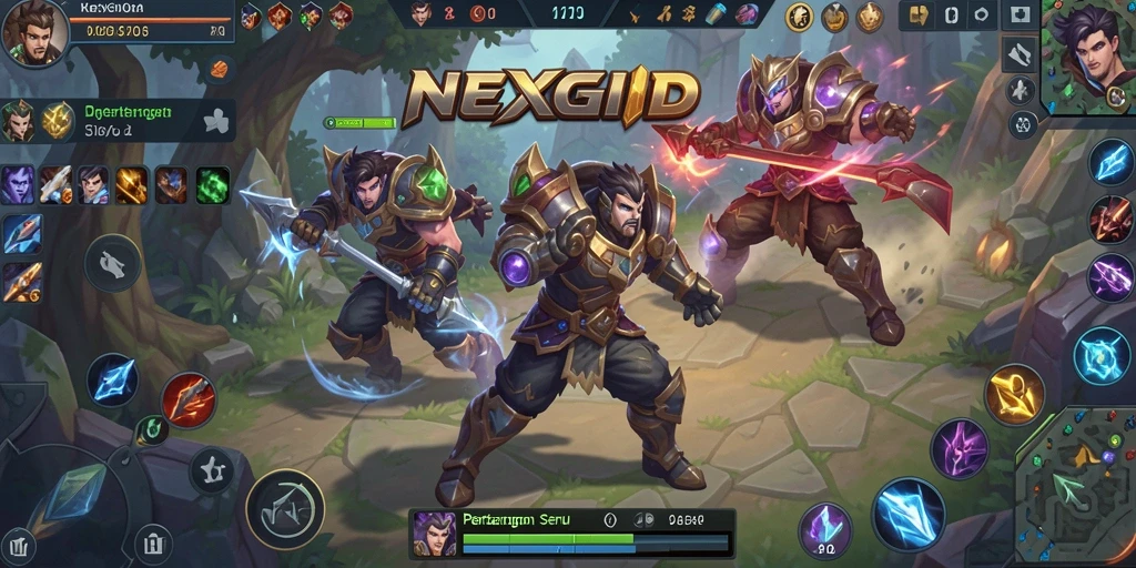 Tampilan mendebarkan gameplay NEXGID dalam pertempuran MOBA.