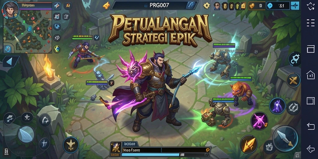 Tampilan gameplay menarik dalam PRG007 menampilkan aksi strategis dan pembangunan.