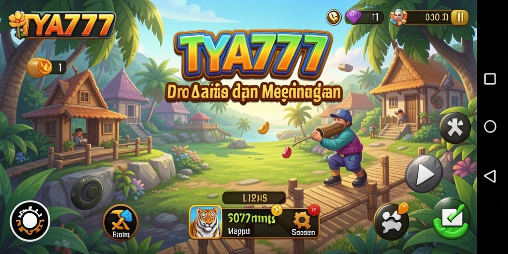 Tampilan gameplay TYA777 yang ceria dan penuh warna.